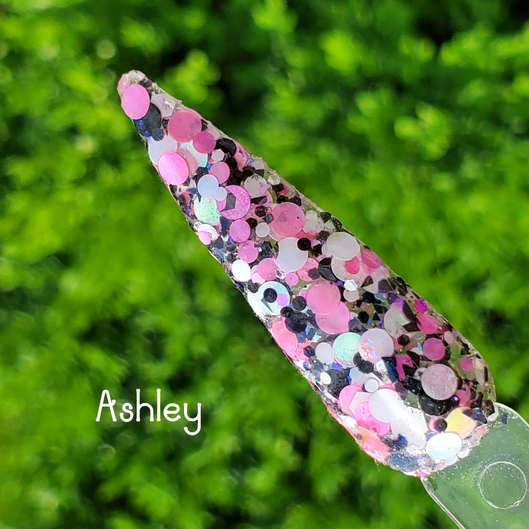 Ashley-White, Black and Pink Chunky Glitter Nail Dip Powder