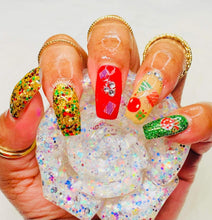 Load image into Gallery viewer, Christmas Confetti- Gold, Red and Green Glitter Nail Dip Powder

