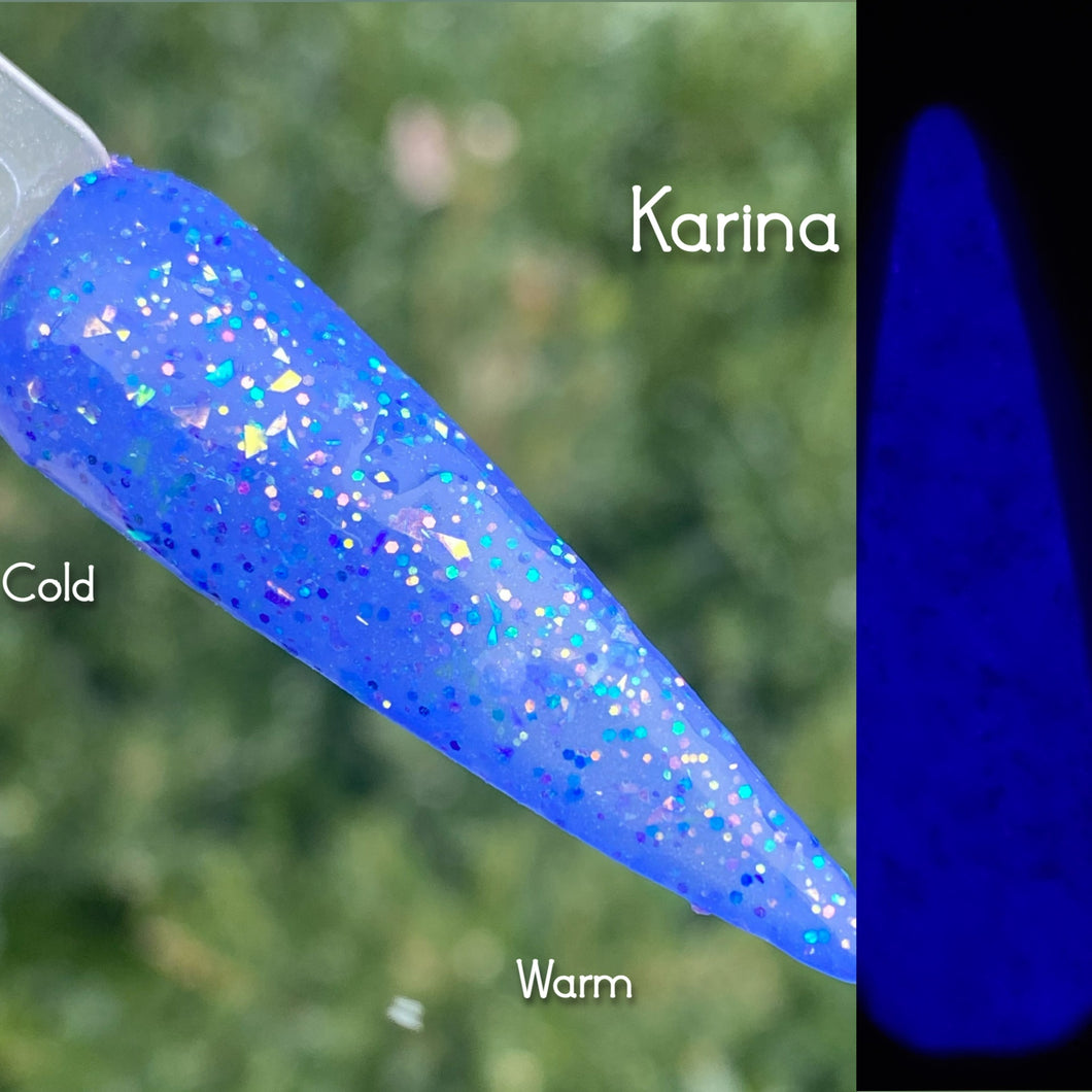 Karina -Blue Thermal, Glow, Flake Nail Dip Powder