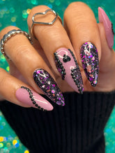 Load image into Gallery viewer, Madison-   Black, Purple, Lavender Glitter, Foil and Flakes Nail Dip Powder
