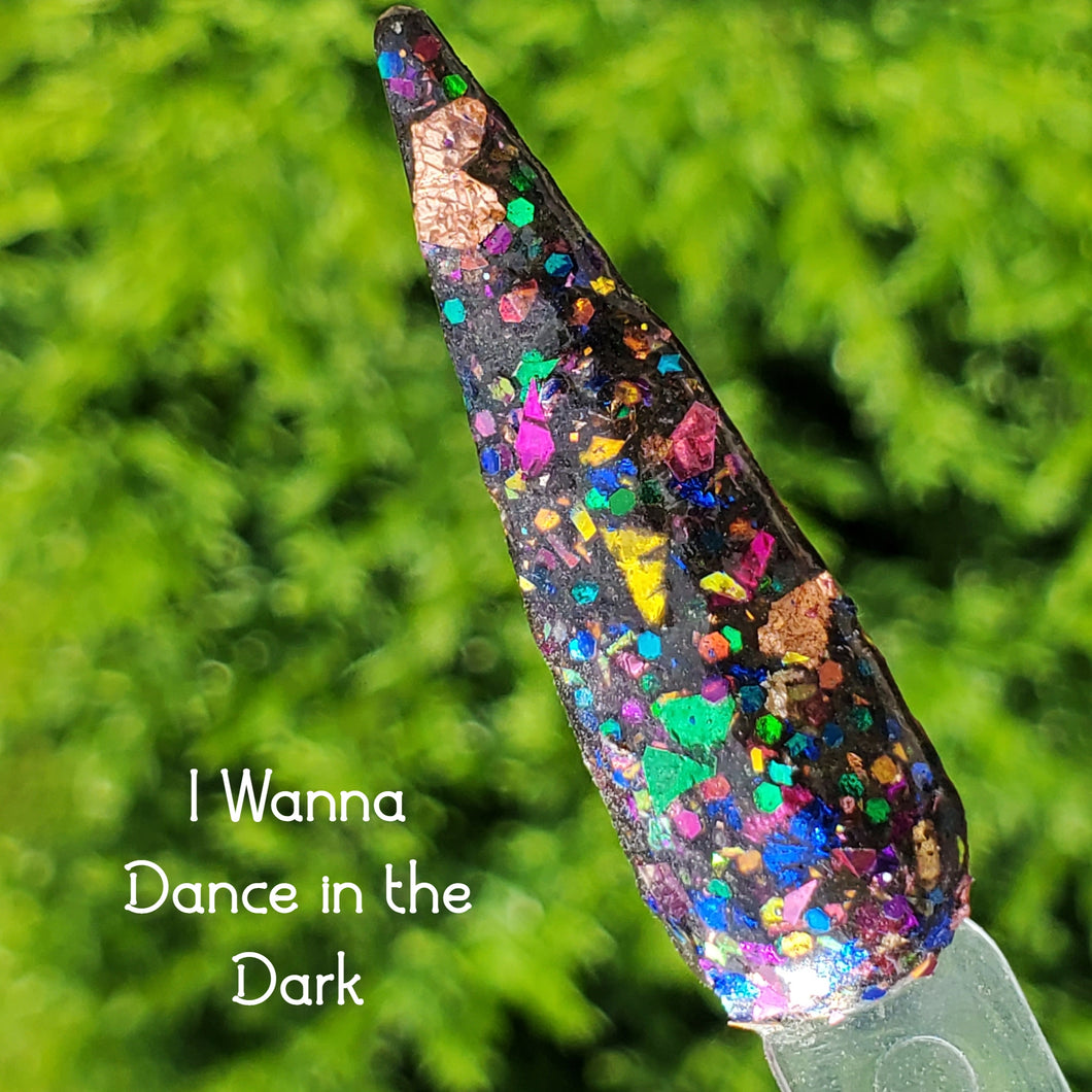 I Wanna Dance in the Dark-Black, Multi Colored Foil/Flake, Glitter Dip Powder