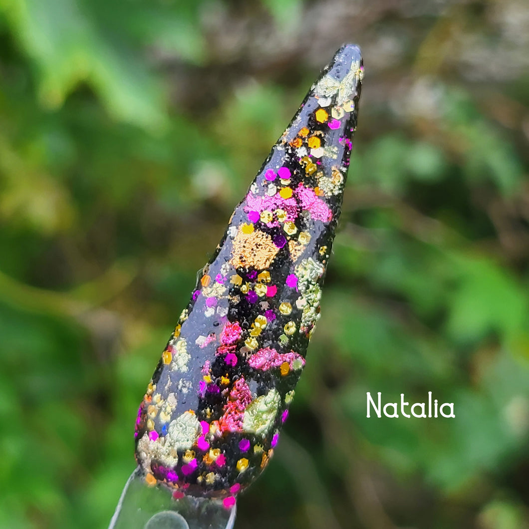 Natalia- Black, Pink, Gold, Bronze Glitter, Foil Nail Dip