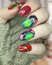 Load image into Gallery viewer, Peaceful Poinsettia-Red, Green Glitter, Foil, Flakes Nail Dip Powder
