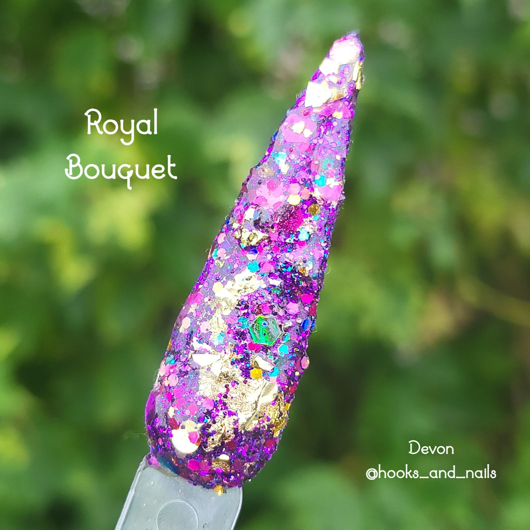 Royal Bouquet- rPurple, Teal, Magenta, Gold Glitter, Foil Nail Dip