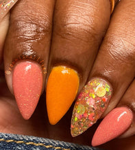 Load image into Gallery viewer, Sundress Season - Coral, Pink, Orange, Green, Yellow and Gold Glitter, Flakes Nail Dip Powder
