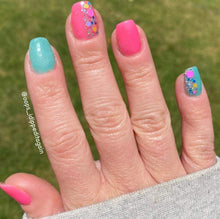 Load image into Gallery viewer, Windows Down- Silver, Blue, Coral, Orange and Pink Chunky Glitter Nail Dip Powder
