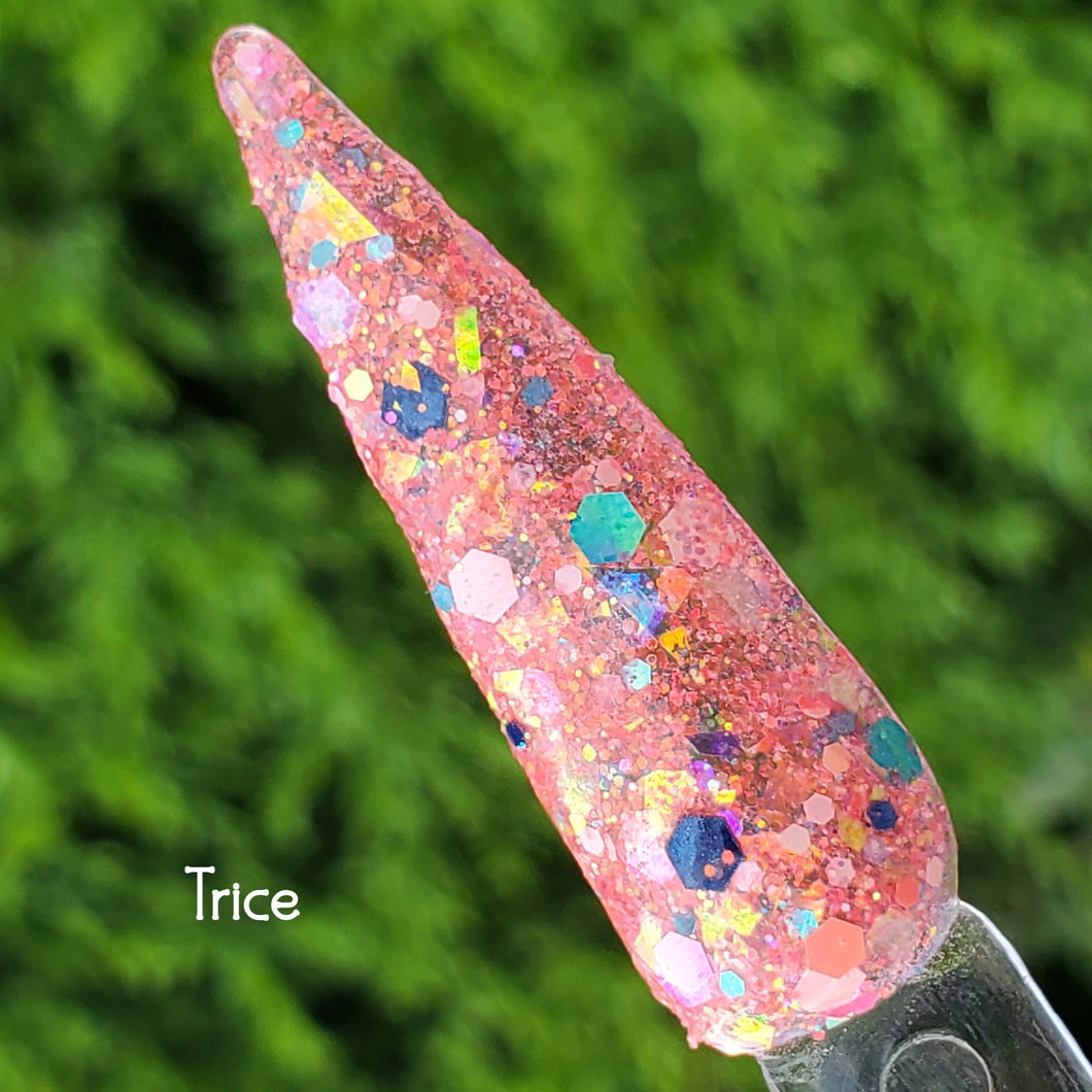 Trice- Coral, Pink, Aqua, Navy Glitter, Flakes Nail Dip Powder