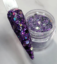Load image into Gallery viewer, Sign The Scroll-  Purple, Black and Silver Glitter Nail Dip Powder
