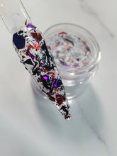 Load image into Gallery viewer, Me Or The Fire- Purple, Black, and Red Flakes Nail Dip Powder
