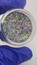 Load and play video in Gallery viewer, Spindle- Purple, Black, Green, and Fuchsia Flakes Nail Dip Powder
