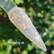 Load image into Gallery viewer, Angelique-Gold, White and Silver Flakes, Tinsel Nail Dip Powder
