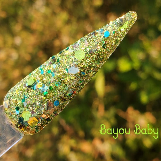 Bayou Baby- Green and Gold Glitter Nail Dip Powder
