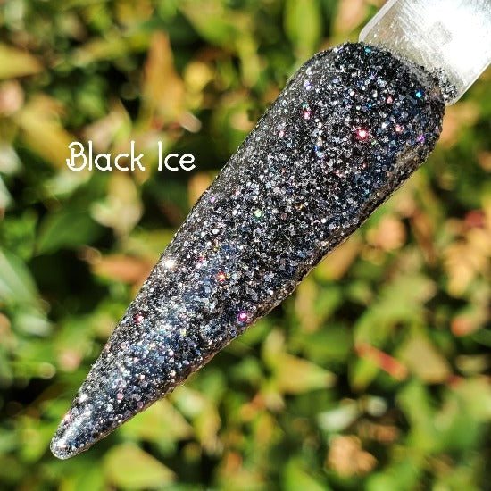 Black Ice - Gunmetal, Black Glitter Nail Dip Powder