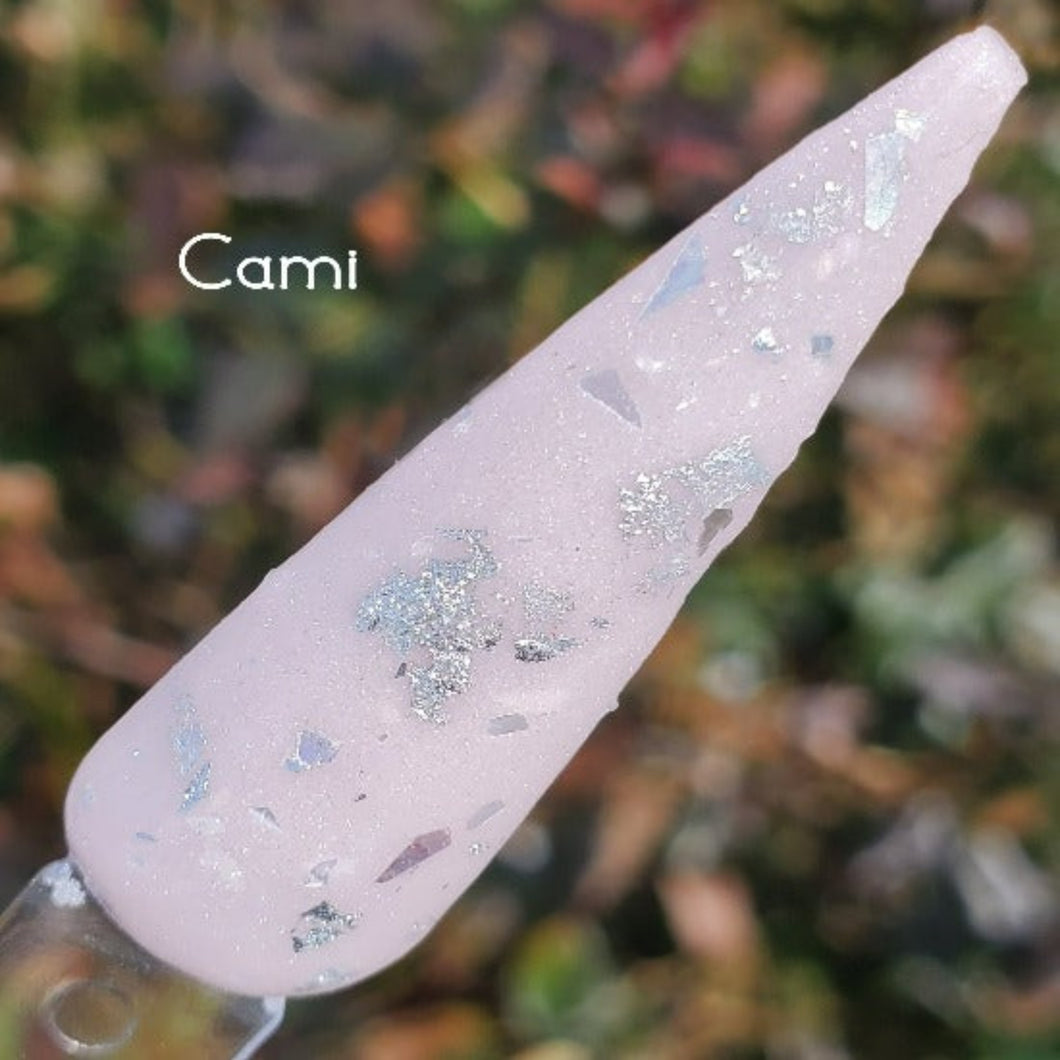 Cami- Soft Pink and Silver Foil, Flakes Dip Powder