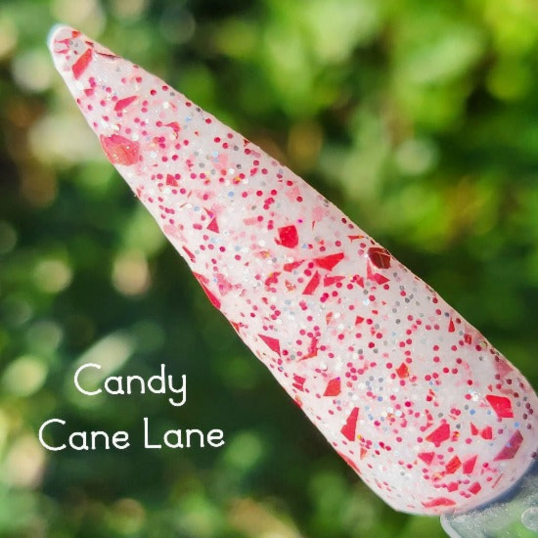 Candy Cane Lane-White, Silver and Red, Flakes Nail Dip Powder