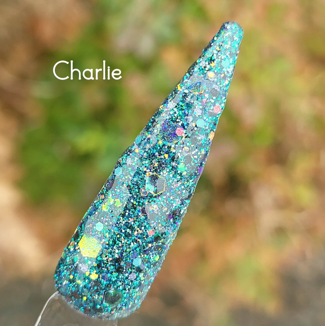 Charlie- Teal, Blue and Green Glitter Nail Dip