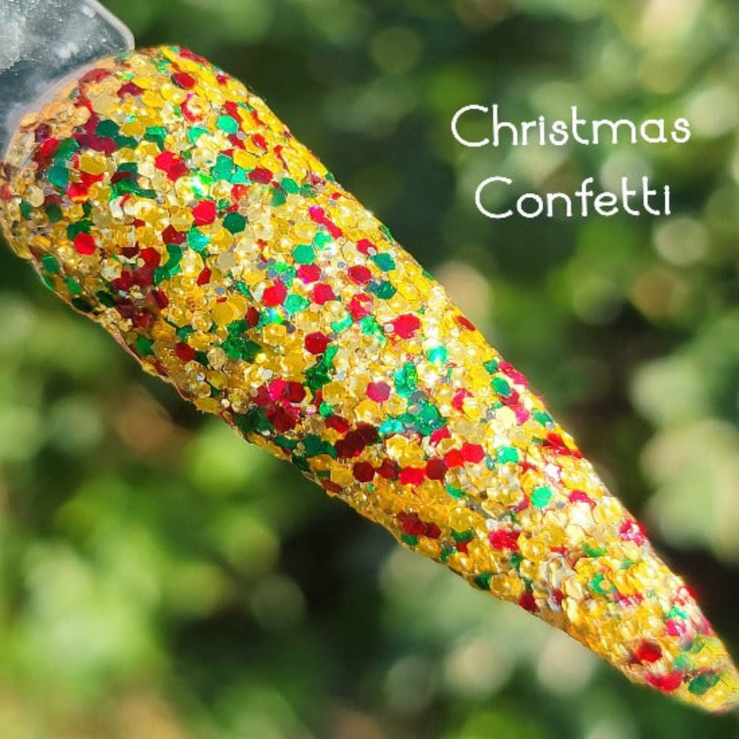 Christmas Confetti- Gold, Red and Green Glitter Nail Dip Powder