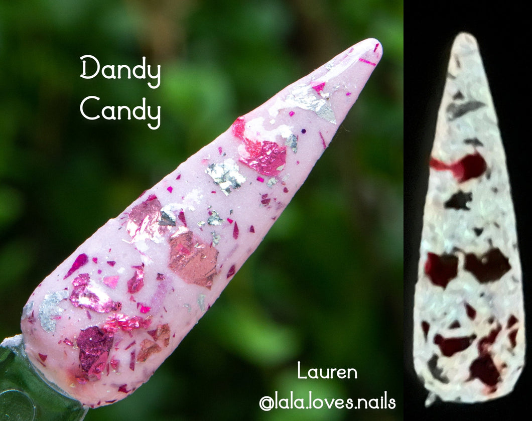 Dandy Candy- Pink Glow, Foil, Flakes, Tinsel Nail Dip Powder