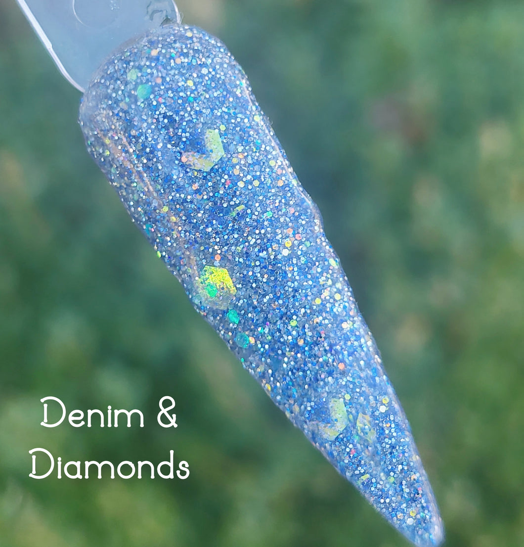 Denim & Diamonds- Blue, White, and Silver Glitter Nail Dip Powder