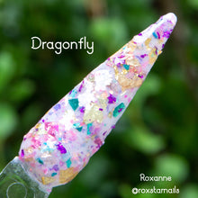 Load image into Gallery viewer, Dragonfly- White with Multicolor, Flakes, Foil Nail Dip Powder

