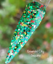 Load image into Gallery viewer, Emerald City Sequins-Green, Red, Gold Glitter, Flakes Nail Dip Powder
