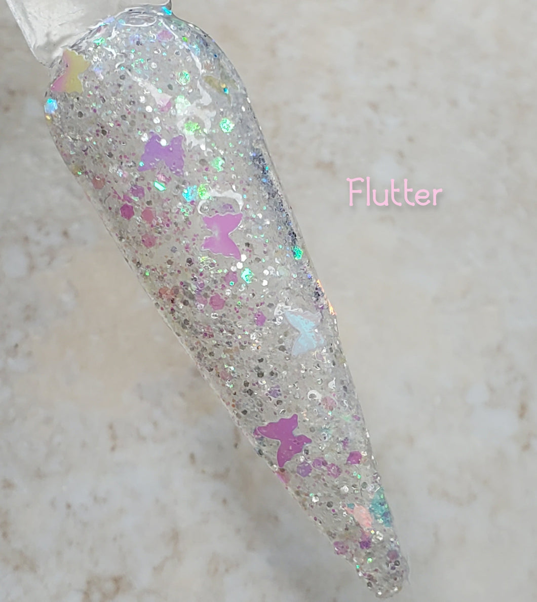 Flutter- White Butterfly Glitter Nail Dip Powder