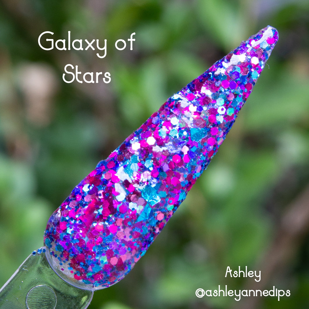 Galaxy of Stars- Magenta, Blue and Purple Glitter, Flakes Nail Dip Powder
