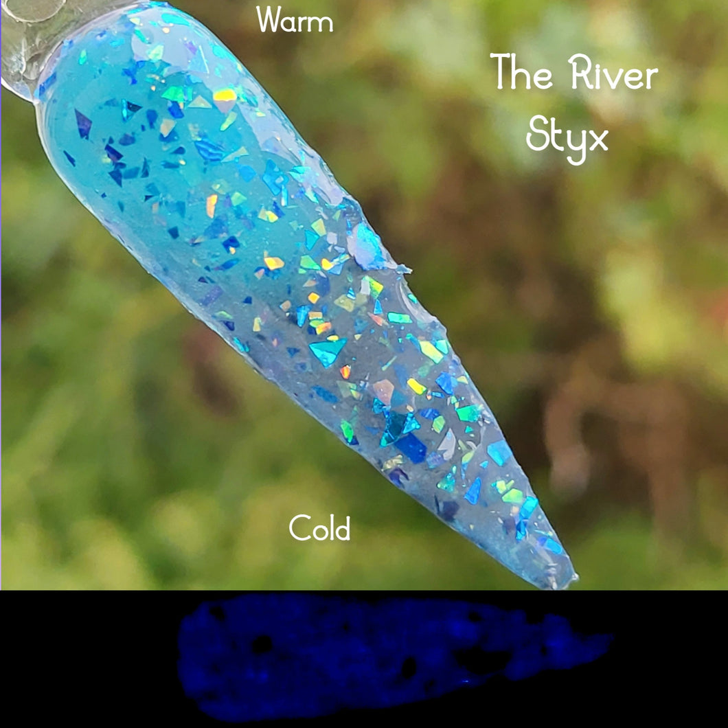 The River Styx -Blue Thermal, Glow, Flake Nail Dip Powder