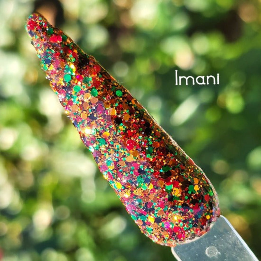 Imani-Orange, Black, Red and Green Glitter Nail Dip Powder