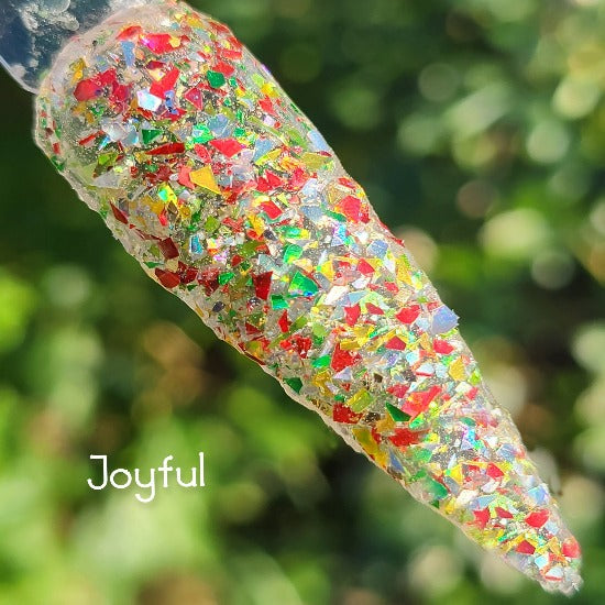 Joyful- Red, Green, Silver and Gold Flakes Nail Dip Powder