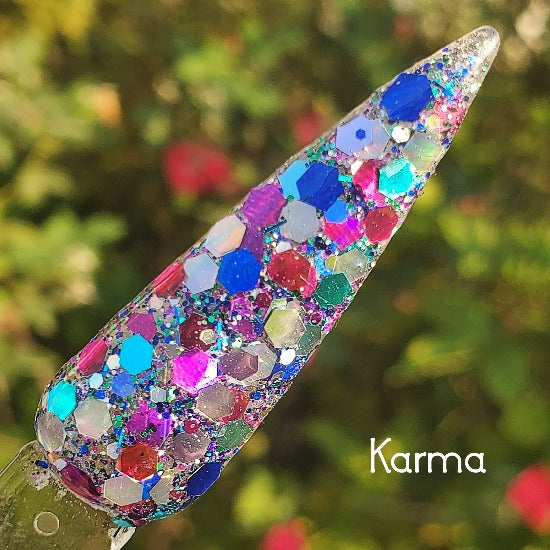 Karma- Silver, Blue, Magenta, Purple, Aqua Chunky Glitter Nail Dip Powder
