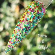 Load image into Gallery viewer, Merry &amp; Bright- Lime Green and multi-color Glitter Nail Dip Powder
