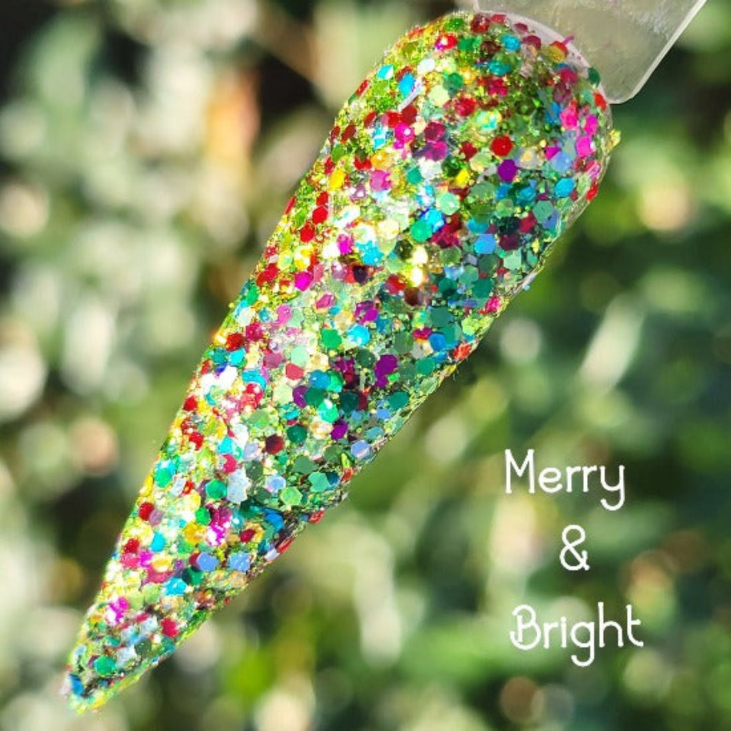 Merry & Bright- Lime Green and multi-color Glitter Nail Dip Powder