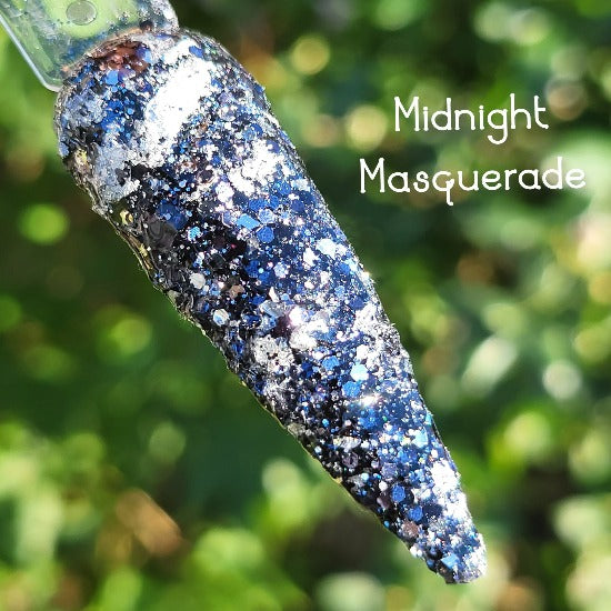 Midnight Masquerade- Black, Navy ,Gunmetal, and Silver Nail Dip Powder