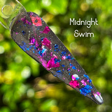 Load image into Gallery viewer, Midnight Swim-Black, Magenta, Purple and Blue Foil/Flake Dip Powder
