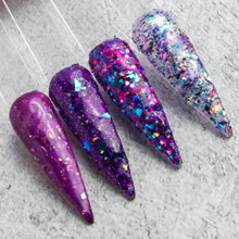 Load image into Gallery viewer, Galaxy of Stars- Magenta, Blue and Purple Glitter, Flakes Nail Dip Powder
