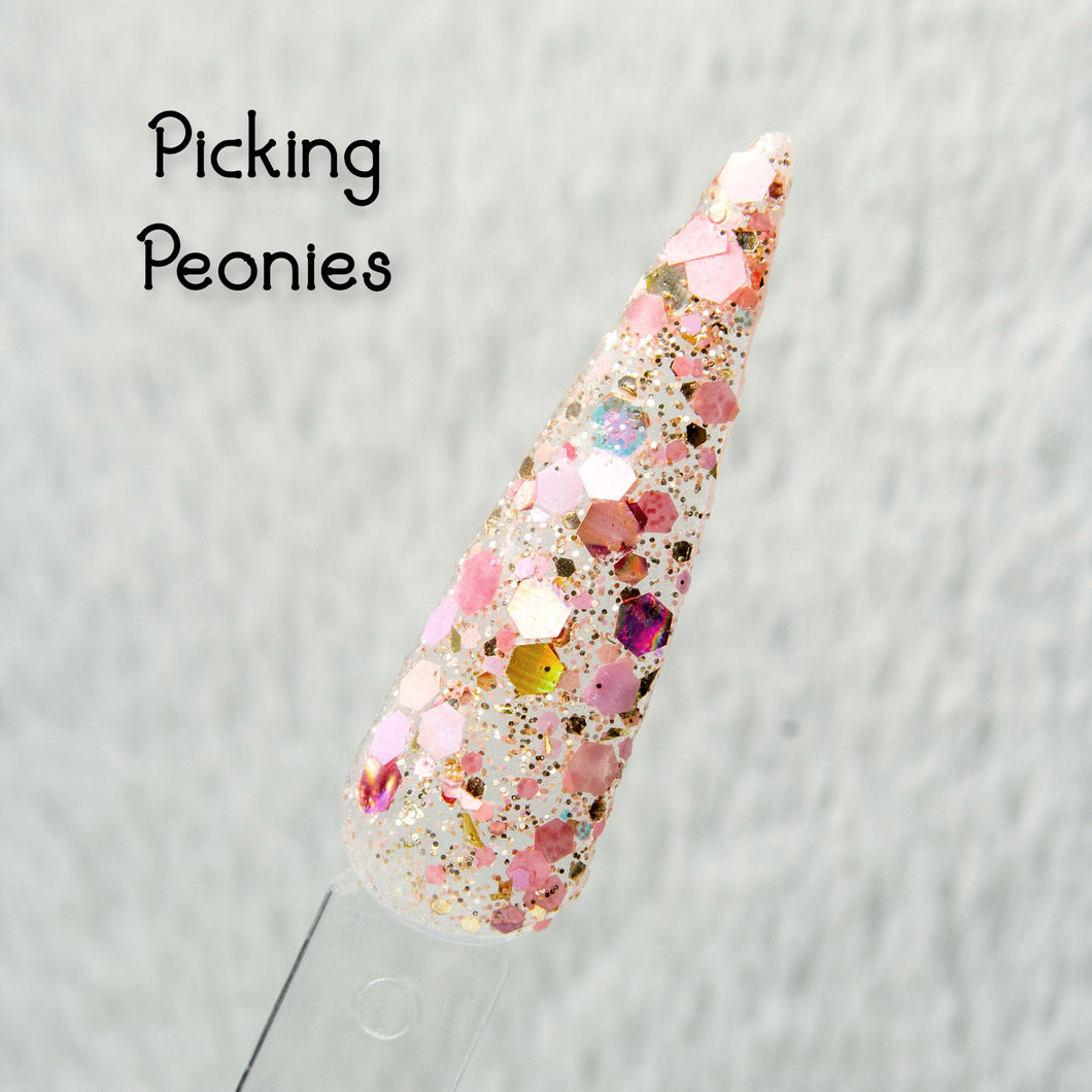 Picking Peonies -Pink and Gold Glitter Nail Dip Powder