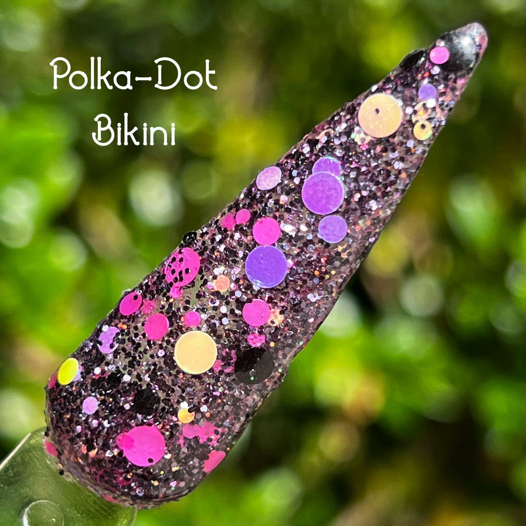 Polka-Dot Bikini- Black, Pink, Yellow, and Purple Chunky Glitter Nail Dip Powder