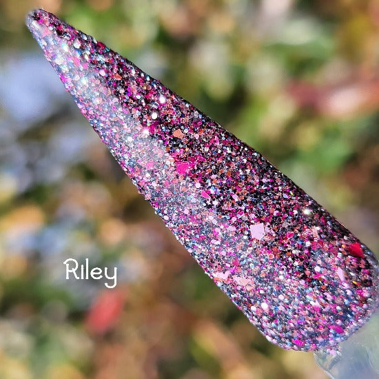 Riley-Gunmetal and Pink Fine Glitter, Flakes Nail Dip Powder