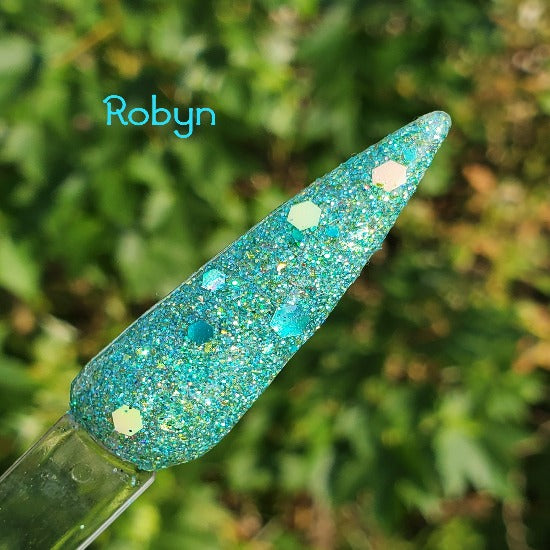 Robyn- Aqua and Green Glitter Nail Dip Powder