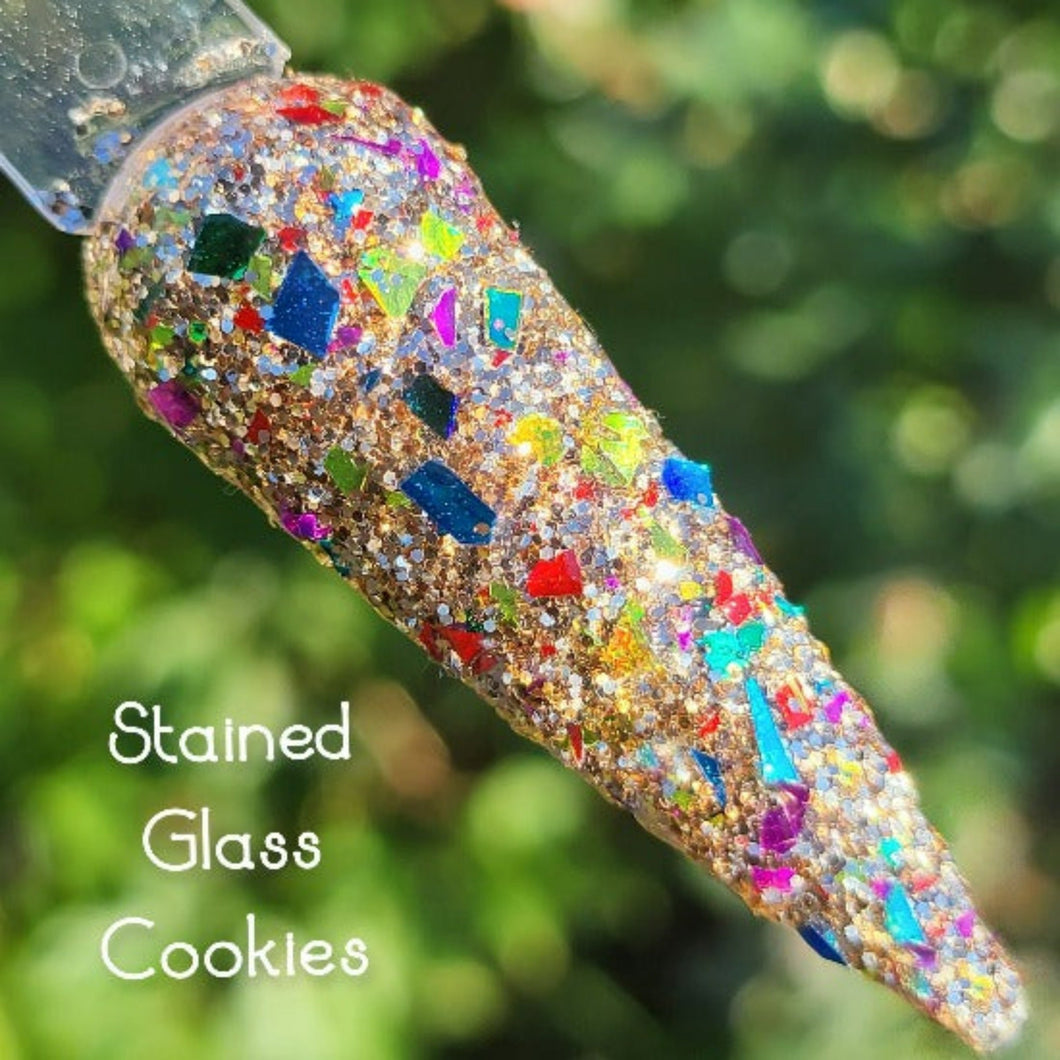 Stained Glass Cookies-Gold and Multi Color Flakes Glitter Nail Dip Powder
