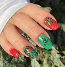 Load image into Gallery viewer, All of the Lights- Green and multi-color Glitter Nail Dip Powder
