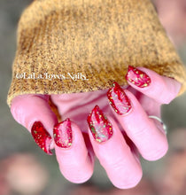 Load image into Gallery viewer, Peaceful Poinsettia-Red, Green Glitter, Foil, Flakes Nail Dip Powder
