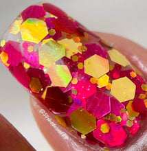 Load image into Gallery viewer, Zinnia- Pink, Yellow and Gold Glitter Nail Dip Powder
