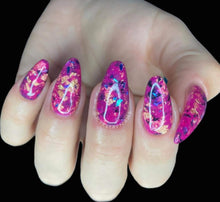Load image into Gallery viewer, The New World- Fuchsia, Black, Gold, Pink, Lavender Foil, Flakes Nail Dip Powder
