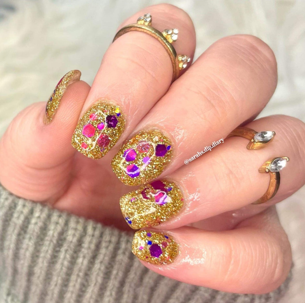 Sarah-  Gold, Purple and Pink Glitter Nail Dip Powder