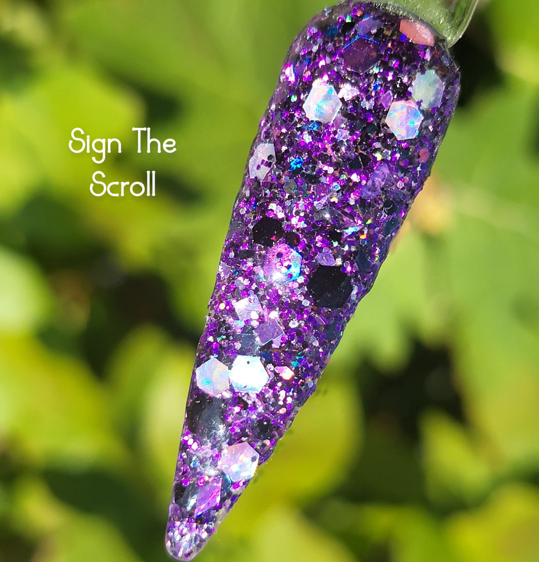 Sign The Scroll-  Purple, Black and Silver Glitter Nail Dip Powder