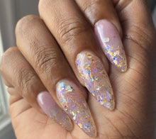 Load image into Gallery viewer, Angelique-Gold, White and Silver Flakes, Tinsel Nail Dip Powder
