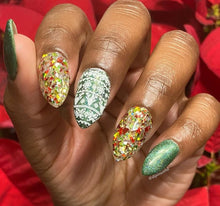 Load image into Gallery viewer, Joyful- Red, Green, Silver and Gold Flakes Nail Dip Powder
