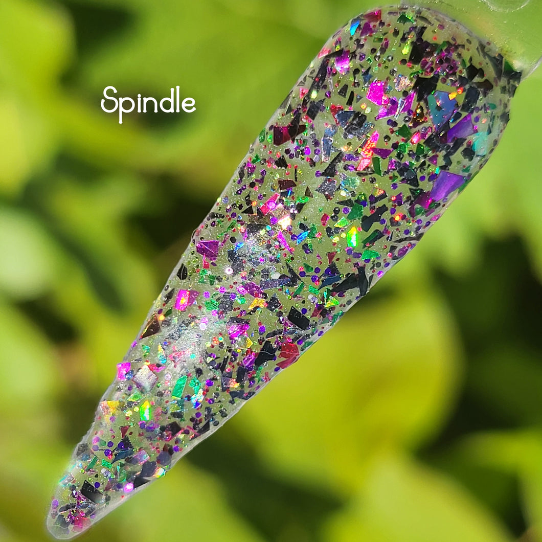 Spindle- Purple, Black, Green, and Fuchsia Flakes Nail Dip Powder